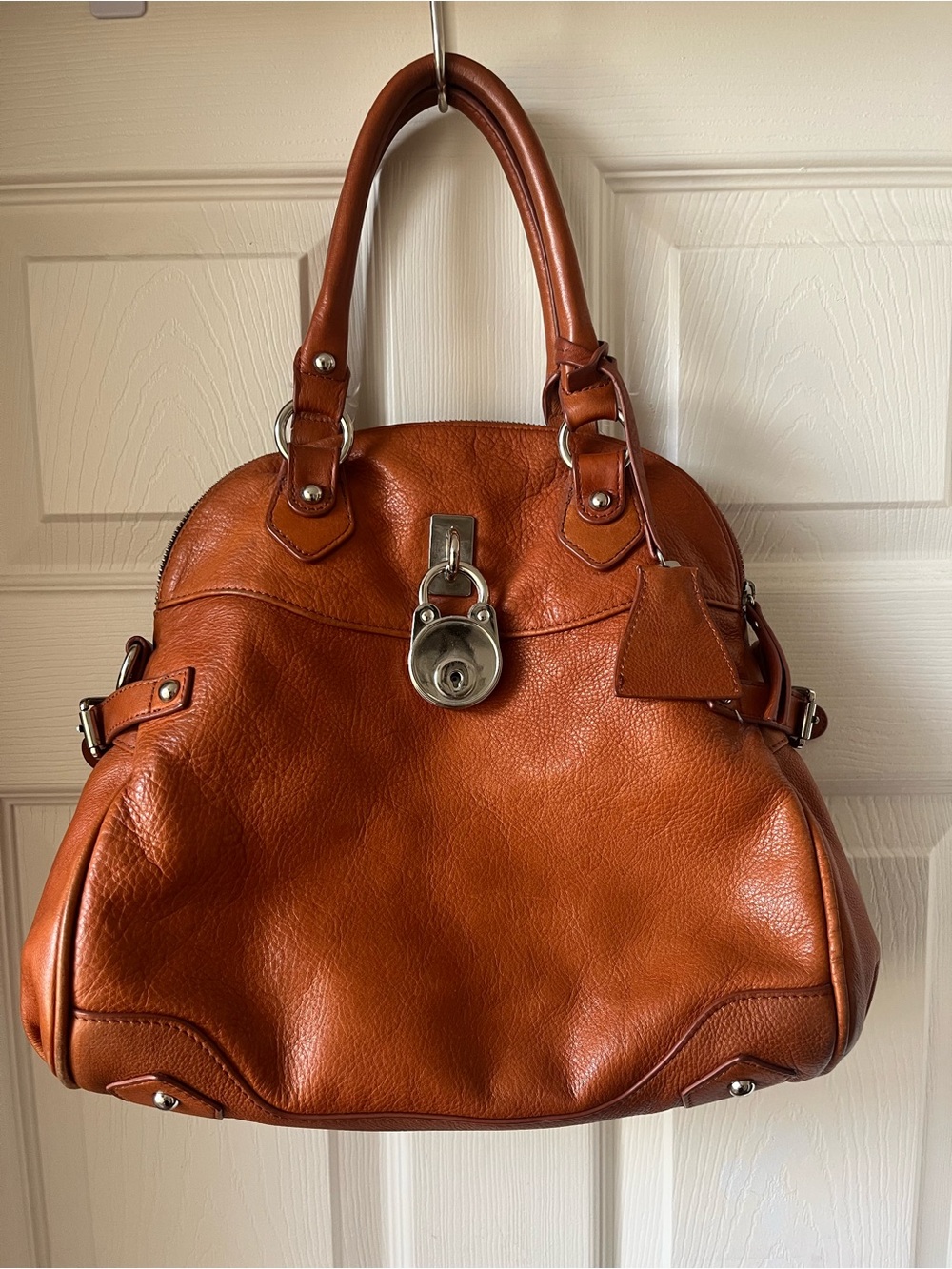 Classic Danier Leather Satchel Handbag in Cognac Brown